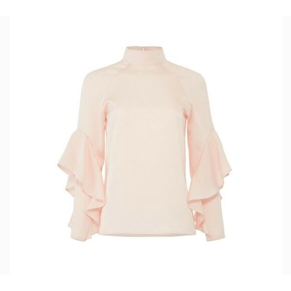 Slate & Willow Blush Ruffle Sleeves Mock Neck Top Size Small - Picture 7 of 10